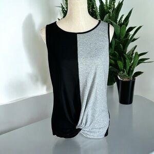 Grey and Black Color Block Knot Tie Tank Top